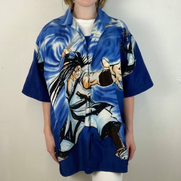 L - Y2K Samurai Anime Button Up - Picture 1 of 3